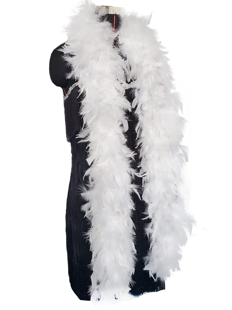 HAPPY FEATHER 2 Yards 80g Turkey Chandelle Feather Boa for DIY Craft,Party Dancing Dress Up, Halloween Decoration-White - Image 1